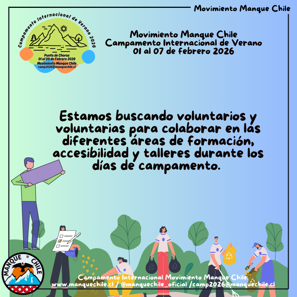 Estamos buscando voluntarios y voluntarias para colaborar en las distintas áreas de formación, accesibilidad y talleres enfocados en jóvenes, durante los días de campamento.